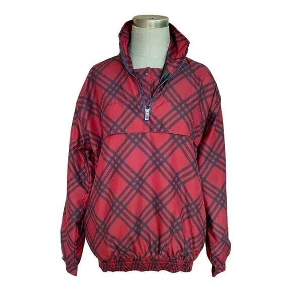 Sunderland Scotland Cygnet Plaid Pullover Windbreaker Jacket Red Blue Womens L
